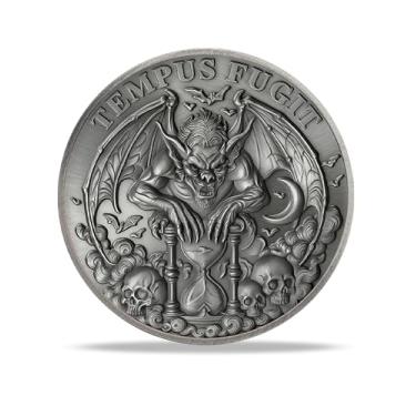 Imagem de RYUKENLM Memento Mori Challenge Coin Bat Skull Design Tempus Fugit Time, Mortalidade e Reflexão Motivacional Estoicismo Presentes para Prática Estóica Diária