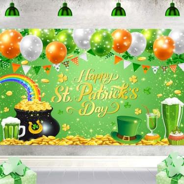 Imagem de Art_Angels Pano de fundo de 35 x 2,3 m Feliz Dia de São Patrício cenário verde trevo irlandês da sorte pote de moedas de ouro fundo fotográfico suprimentos para festas de fim de ano recém-nascidos