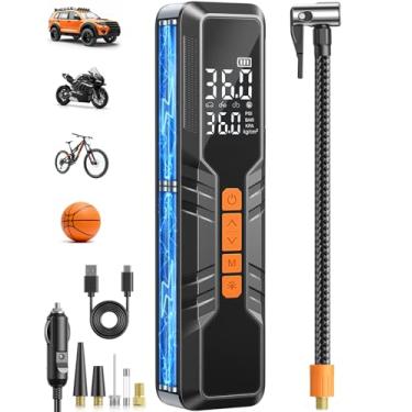 Imagem de Compressor de ar portátil para inflador de pneu – Bomba de ar 4 x para pneus de carro, bomba de ar portátil de 150 PSI e 10000 mAh para carro, bomba de ar de 12 CC com medidor de pressão/luz LED