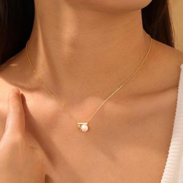 Imagem de Colar de ouro/prata para mulheres – delicado com pingente de gota banhado a 14 k/barra/pérola, formato Y, zircônia cúbica, hipoalergênica personalizada, não mancha, presente de aniversário de Natal