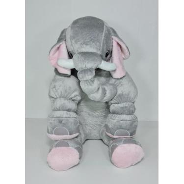 Imagem de Almofada Travesseiro Elefante Pelúcia Para Bebê Cinza Com Rosa 70 Cm -