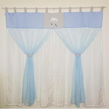 Imagem de Cortina Com Bandô Quarto Nuvem Azul Cinza Chevron 200mx170m - POLYBABY
