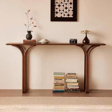 Imagem de NRNQMTFZ Console moderno de meados do século, mesa de sofá de madeira atrás do sofá, mesa de entrada estreita rústica, para entrada, quarto, sala de estar (tamanho: 120 cm/47,2 pol.)
