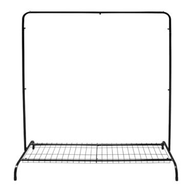 Imagem de Cabideiro Arara de Roupas de Chão com Sapateira Multiuso para Quarto ou Loja, Estrutura Metálica com Ganchos Laterais e Prateleiras para Organização