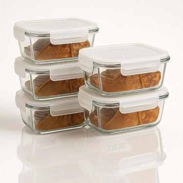 Imagem de Kit de 1 a 5 Potes Herméticos de Vidro Borossilicato 370ml – Tampa com 4 Travas, para Micro-ondas, Forno e Freezer(5 Potes)