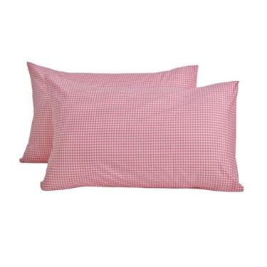 Imagem de WBYCOTBED Fronhas xadrez rosa tamanho Queen conjunto de 2 fronhas de algodão puro com fecho de envelope 50,8 cm L x 76,2 cm C super macio fácil de cuidar