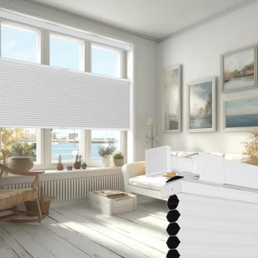 Imagem de SEEUNANA Persianas celulares sem perfuração, sem ferramentas, de cima para baixo, de baixo para cima, fácil instalação, persianas de colmeia sem fio para janelas internas, redução de ruído e