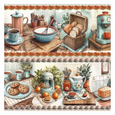 Imagem de Tecido Tricoline Digital Barrado Cozinha Tiffany 100% Algodão