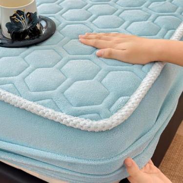 Imagem de Capa de colchão acolchoada, lençóis, protetor de colchão elástico, bolso profundo, lavável, fácil manutenção, para cama de casa e hotel - azul claro||180 x 220 cm