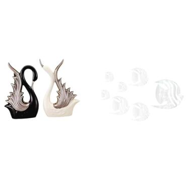 Imagem de Whtkoph Estatuetas de Cisne em Cerâmica E Acrílico Espelhado, Adesivos de Parede, Coleção de Esculturas para Prateleira, Lareira, Sofá, TV, Fundo, Decoração.