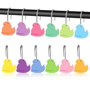 Imagem de MALLMALL6 12 peças de ganchos de cortina de chuveiro de pintinho de páscoa de metal à prova de ferrugem coloridos lindos pingentes decorativos para banheiro, quarto, sala de estar, primavera