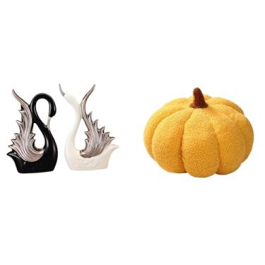 Imagem de Whtkoph Elegante Coleção de Figuras de Cerâmica em Forma de Abóbora E Cisne, Esculturas Decorativas para Sofá, Cama, Prateleira, Lareira E Decoração de Quarto
