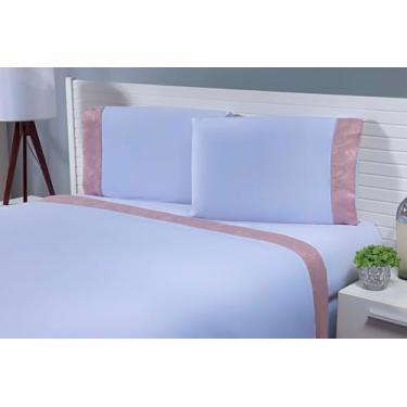 Imagem de Jogo Lençol 4 Peças Casal 188x138 100% Algodão Barrado Jacquard (Rosé, 35cm, 200)