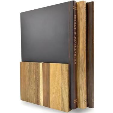 Imagem de Conjunto de 3 tábuas de corte em forma de livro com suporte, tábuas de corte decorativas de madeira sólida de acácia que parecem livros, presente de cozinha exclusivo para amantes de livros e chefs
