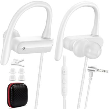 Imagem de Fones de ouvido intra-auriculares com fio com gancho de microfone, fones de ouvido esportivos de 3,5 mm com fio para laptop, iPad, iPod, plugue de 3,5 mm, celular, fones de ouvido intra-auriculares