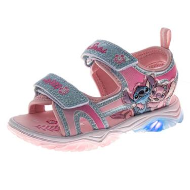 Imagem de Sandália infantil Disney com estampa de princesa Ariel Moana Stitch Minnie Mouse Frozen com luzes LED para uso ao ar livre, para meninas, tamanho infantil, criança pequena/criança grande, Rosa, azul