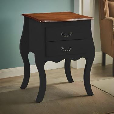 Imagem de Cômoda Bombê Média De Madeira Com 2 Gavetas - Preto Laca Com Tampo Imbuia Glazer