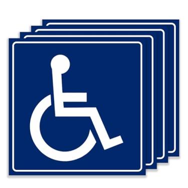 Imagem de Adesivos compatíveis com Handicap ADA (pacote com 4) - Símbolo de cadeira de rodas azul de 12 x 12 cm, vinil laminado premium para uso interno e externo