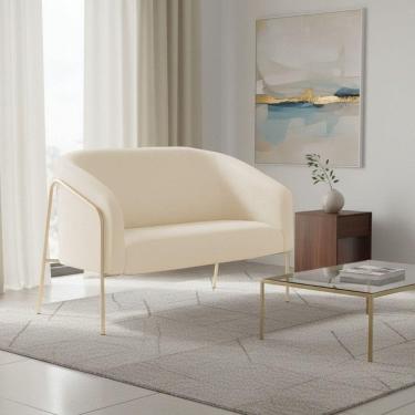 Imagem de Sofá 2 Lugares Namoradeira Stella Industrial Alta Champanhe Sintético Pu Bege D03 - D`rossi