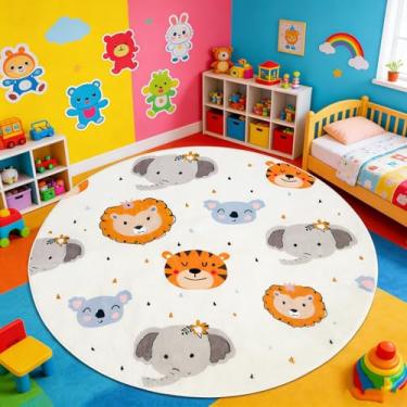 Imagem de Lacomfy Tapete infantil grande redondo de 1,6 m com tema animal, tapete circular para quarto de meninos e meninas, macio, antiderrapante, lavável, tapetes de quarto de bebê