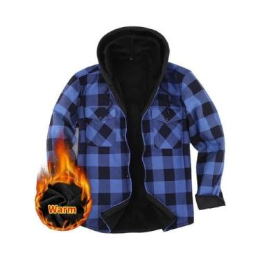 Imagem de Camisa Masculina plus Size De Manga Longa Xadrez Quente De Lã Grossa P