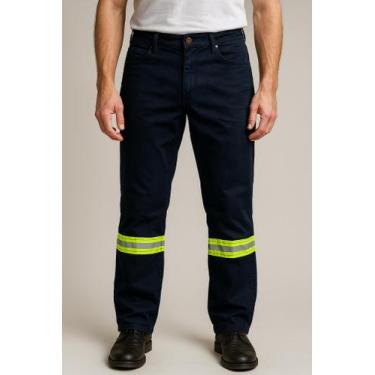 Imagem de Calça Jeans Uniforme Profissional com Faixa Refletiva Obras Rodovia - 