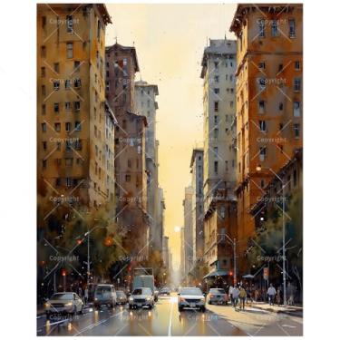 Imagem de Kit de pintura por números Downtown Skyscrapers para adultos - Pintura DIY Sunset City Avenue em tela 40 x 50 cm, conjunto de tinta acrílica, adequado para iniciantes, arte para decoração de casa ou