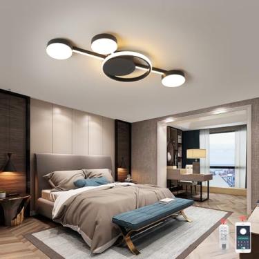 Imagem de DXDEGNCAI Lustre de LED preto/cromo 4 anéis luminárias de teto de luxo brilho ajustado com controle remoto para sala de estar sala de jantar quarto (preto, C 67 × L 30 × A5 polegadas)