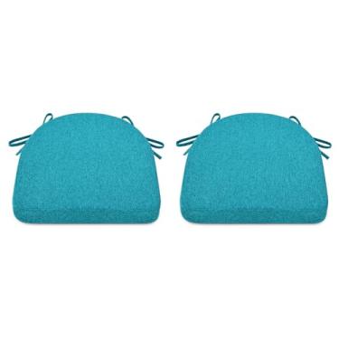 Imagem de Shinnwa Conjunto de 2 almofadas para cadeira de cozinha, almofadas antiderrapantes para cadeira de jantar com laços e capa lavável na máquina, pacote com 2, 43 x 42 x 5 cm, azul-petróleo