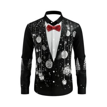 Imagem de Camisa Masculina De Natal De Manga Longa Com Lapela Casual Moda Festa 