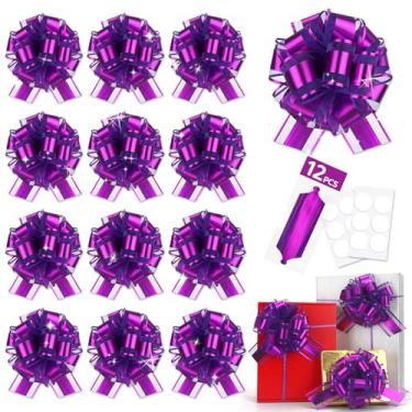 Imagem de 12 peças de laço roxo grande para embrulho de cesta de presente, laços de presente de Natal, laço de fita para enfeite de árvore de Natal, garrafas de vinho, buquê de flores, decoração de festa do dia