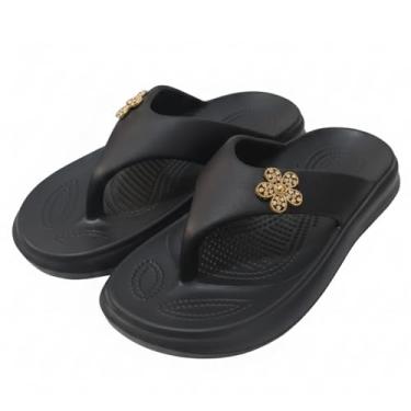 Imagem de Chinelo Nuvem Feminino Ortopédico Sandália EVA Super Macia e Leve | Solado Antiderrapante, Secagem Rápida e Design Elegante com Pingente de Flor | Conforto Premium (Preto, BR, Adulto, Numérico, 35)