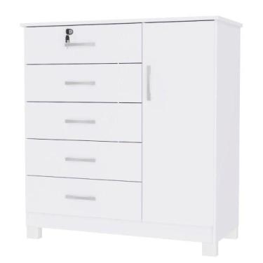 Imagem de Cômoda San Marino Verona 1 Porta 5 Gavetas Com Chave 99x92x42cm, BRANC