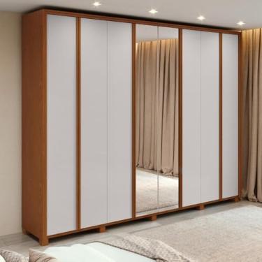 Imagem de Guarda-roupa Casal 100% Mdf 8 Portas Easy Glow com Espelhos e Pés Frassino/off White