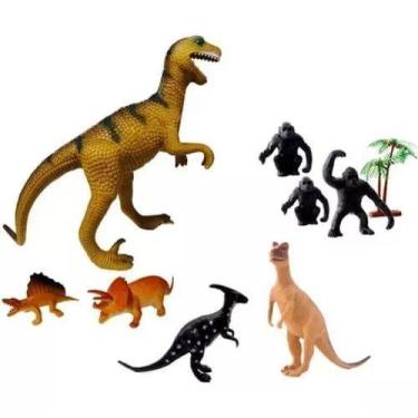 Imagem de Brinquedo Kit Dinossauros e Gorilas de Borracha 9 peças - Dino World