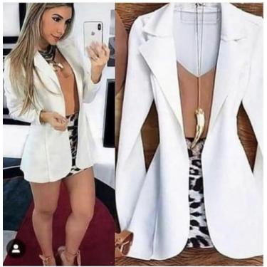 Imagem de Blazer Maxi Alongado Neopreme Feminino Acinturado Moda Tendência Diver