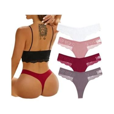 Imagem de Calcinhas De Renda De Algodão Femininas 4PCS, Tanga Sexy, Lingerie, Ta