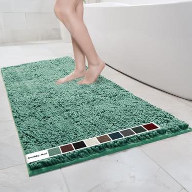 Imagem de Muddy Mat Tapetes de banheiro de chenille, tapetes de microfibra de secagem rápida, antiderrapantes, laváveis, extra grossos, macios e altamente absorventes para banheiro, cozinha e chuveiro - verde