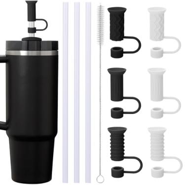 Imagem de Mity rain Topos de palha de silicone para Stanley, capas de canudo e canudos de aço inoxidável para copos Stanley Cup Acessórios de copos de 30/1,134 g, design de ventosa à prova de poeira/vazamento