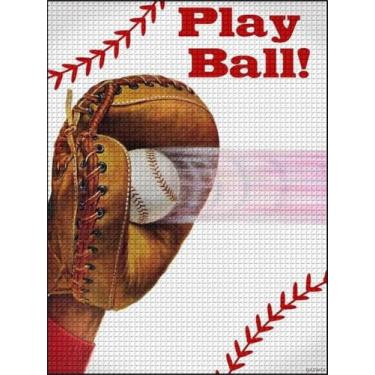 Imagem de QAZWSX Kits de arte de pintura de diamante de bola de beisebol para adultos, bola macia com tema esportivo, faça você mesmo, pintura de diamante redonda 5D para iniciantes, decoração de casa de parede