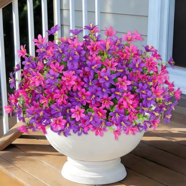 Imagem de ASTNIC Flores artificiais, 12 pacotes de flores de seda, lírio colorido com folha de eucalipto, resistente a UV, flores artificiais para ambientes externos, primavera, verão, jardim, varanda, janela