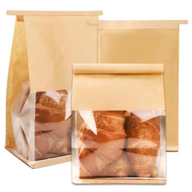 Imagem de 60 sacos de padaria com janela, 13 x 16 x 26 x 26 cm, embalagem de biscoitos, sacos de papel resseláveis para pães caseiros, pipoca, doces, guloseimas, lanches, embalagens de assados