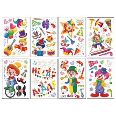 Imagem de Threetols 8 folhas de adesivos de janela de carnaval de circo, adesivos de janela dupla face de parque de diversões de palhaço reutilizáveis estáticos coloridos fofos adesivos mágicos para porta de