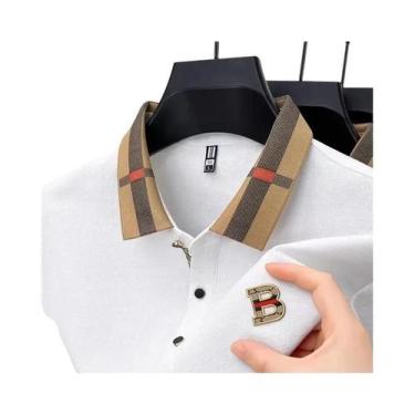 Imagem de Camisa Polo De Luxo Masculina De Verão Em Seda E Algodão, Manga Curta,