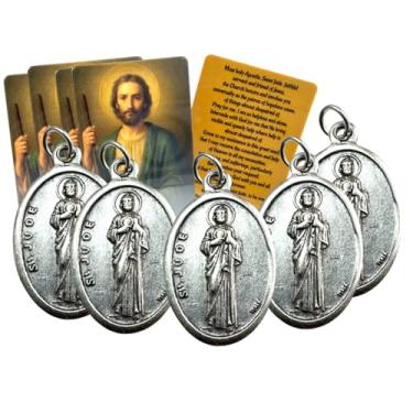Imagem de Westmon Works Pacote de medalhas de São Judas Medalhões de Santo de metal italiano com cartões de oração laminados feitos nos EUA, conjunto de 5