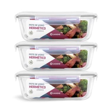 Imagem de Kit 3 Potes de Vidro Retangular com Tampa Hermética 2260ml (Branco)