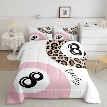 Imagem de Erosebridal Jogo de cama Funky Lucky com 8 bolas, estampa de leopardo, para meninos e meninas, tamanho casal, com 8 bolas, guepardo, Y2K, moderno, para decoração de quarto, estética