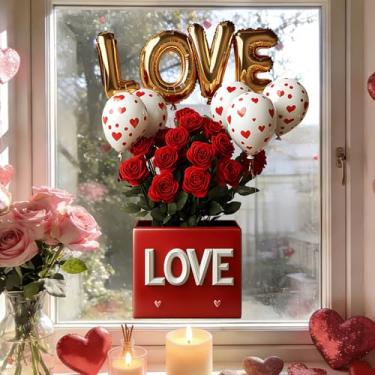 Imagem de Adesivos de janela de dia dos namorados amor com balão de coração design rosa dupla face adesivos de janela estática para aniversário festa escolar feriado escritório portas de vidro decoração 1 folha
