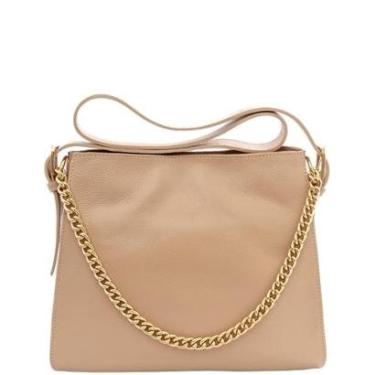 Imagem de Bolsa Feminina Leopoldine Couro Legítimo Bege com Alça Ajustável e Corrente Dourada-Feminino