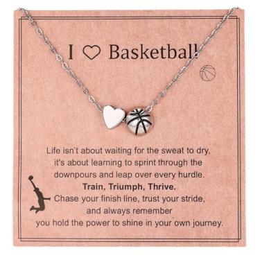 Imagem de Mikovivi Colar Esportivo Feminino, Colar com Pingente de Coração Joia Temática Esportiva para Mulheres Meninas Torcedoras de Times (Basquetebol)